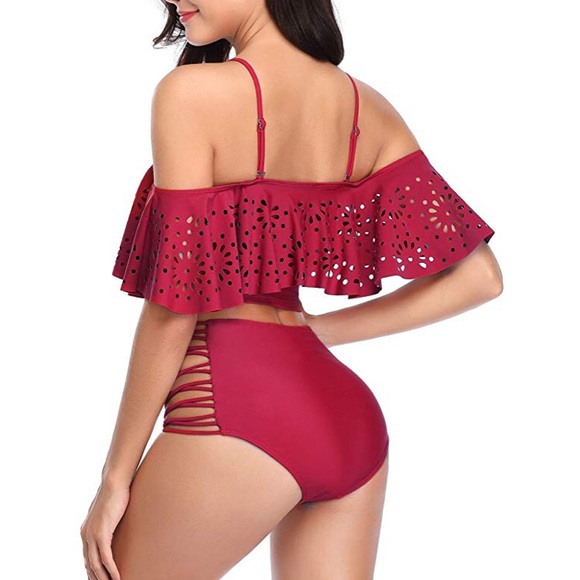 Off The Shoulder Two Piece High waist Bikini - Picture 2 of 4